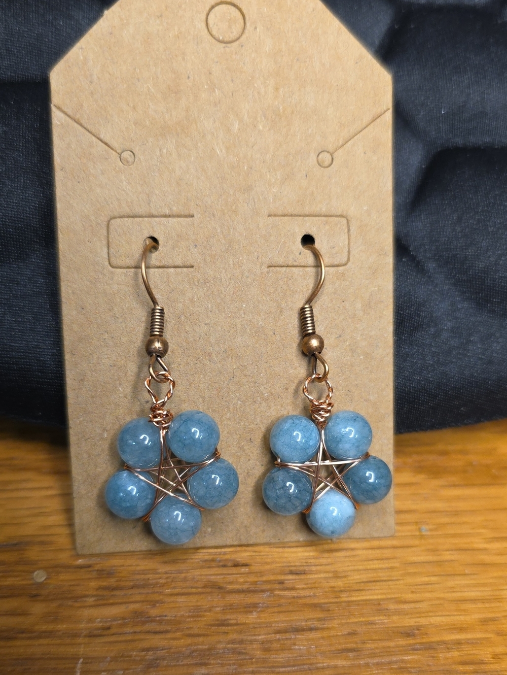 Handcrafted Blue Natural Stone Drop Earrings On Copper